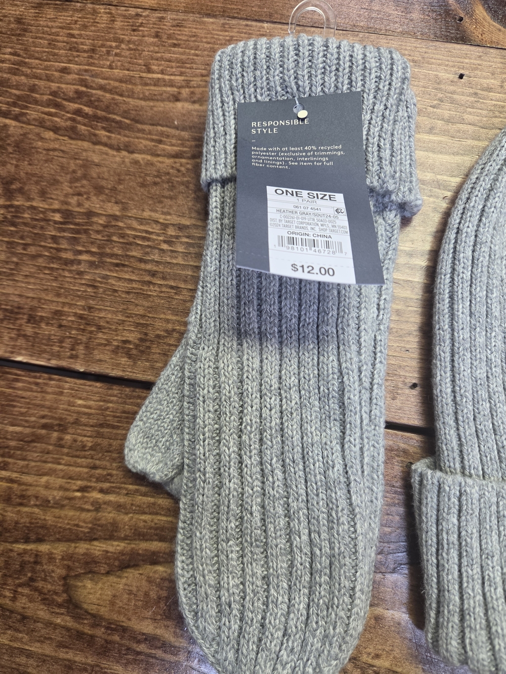 Universal Thread Gray Ribbed Knit Beanie & Mittens Set - Picture 3 of 7